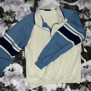 Women’s Small/Medium Cream and Light Blue Long Sleeve Sweater with Pocket